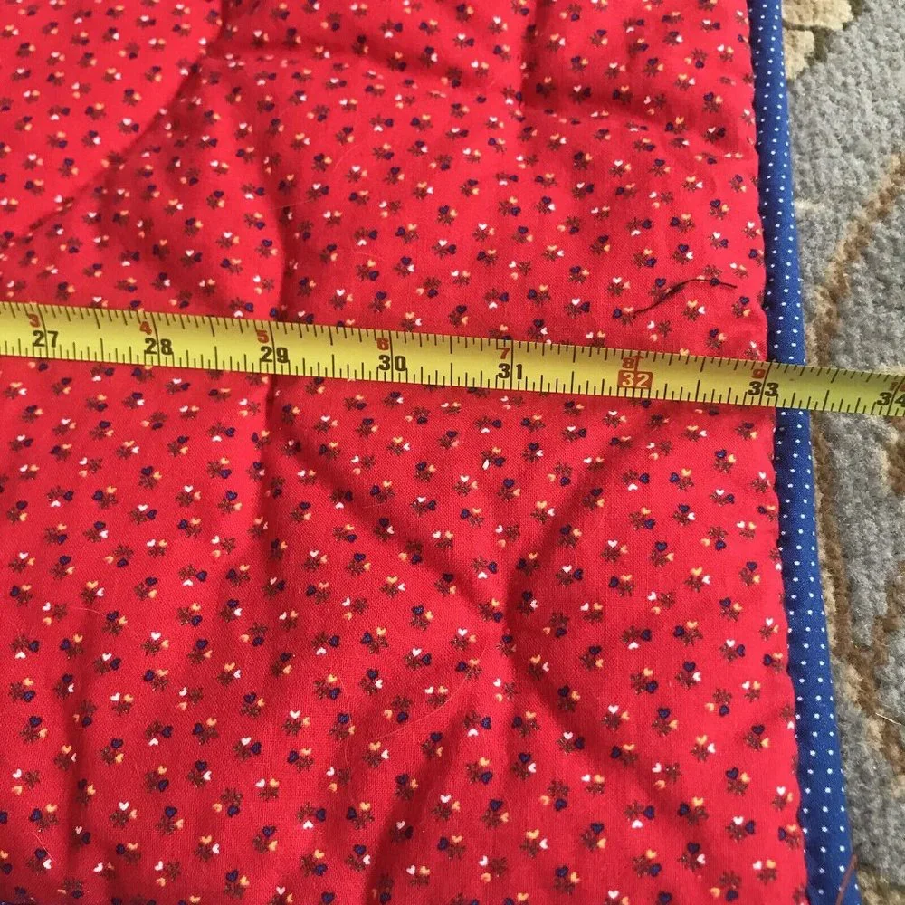 Hand tied puffy hearts quilt applique floral micro print‎ blue polka dot 33x34